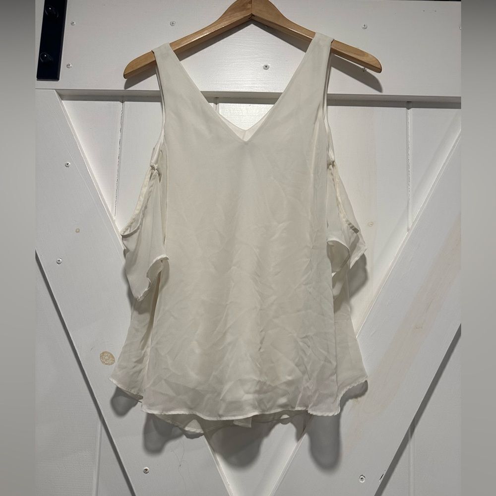 Express women's off white cream cold shoulder top